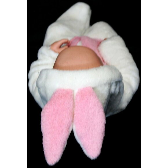 Anatomically Correct Baby Girl Doll in White Bunny Sleeper 1 Pc Eyelashes - Picture 4 of 12